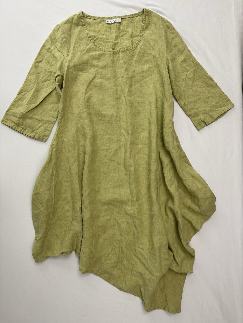 Bryn Walker 100% Linen Tunic Dress Women’s Small Green Lagenlook Relaxed